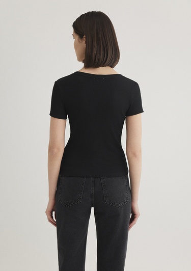  Mavi Siyah Basic V Yaka Tişört Fitted / Vücuda Oturan Kesim 1601040-900