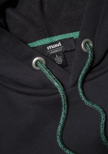  Mavi Mavi Logo Nakışlı Kapüşonlu Siyah Sweatshirt 065809-900