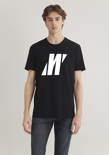  Mavi Mavi Pro Reflektör Logo Baskılı Siyah Tişört Slim Fit / Dar Kesim 066000-900