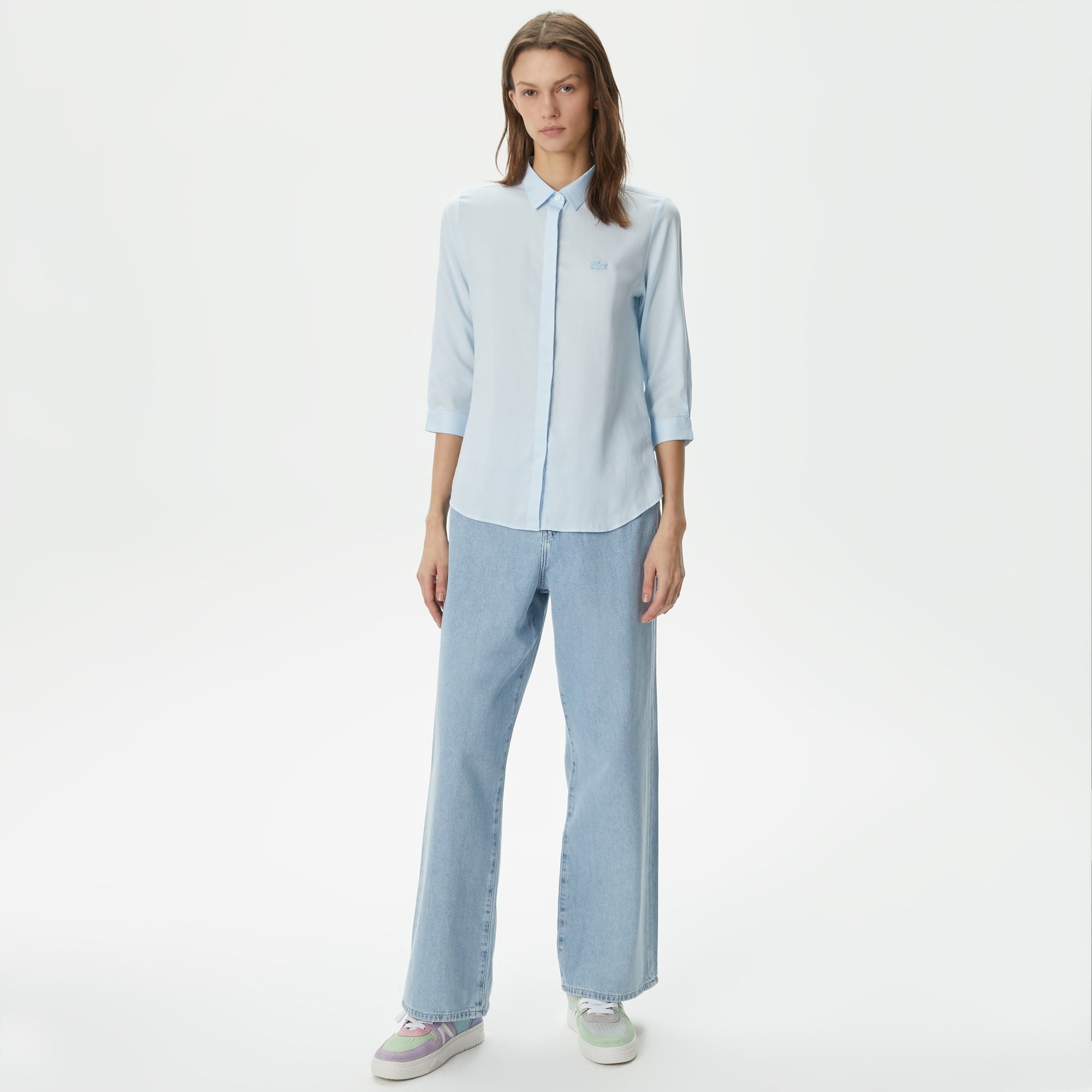 Lacoste Kadın Regular Fit Yarım Kol Açık Mavi Gömlek