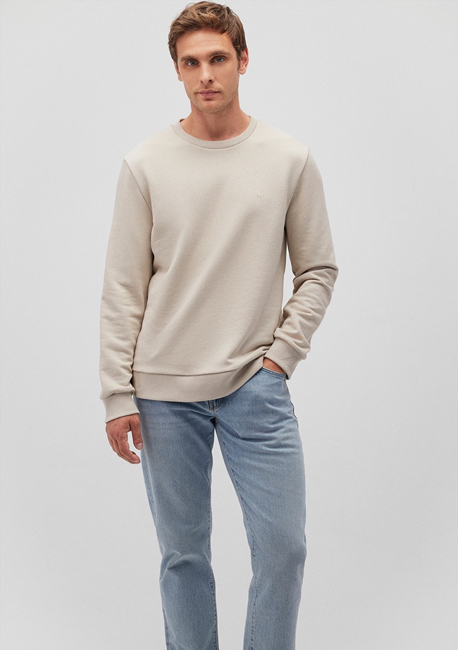  Mavi Bisiklet Yaka Bej Basic Sweatshirt 065751-35111