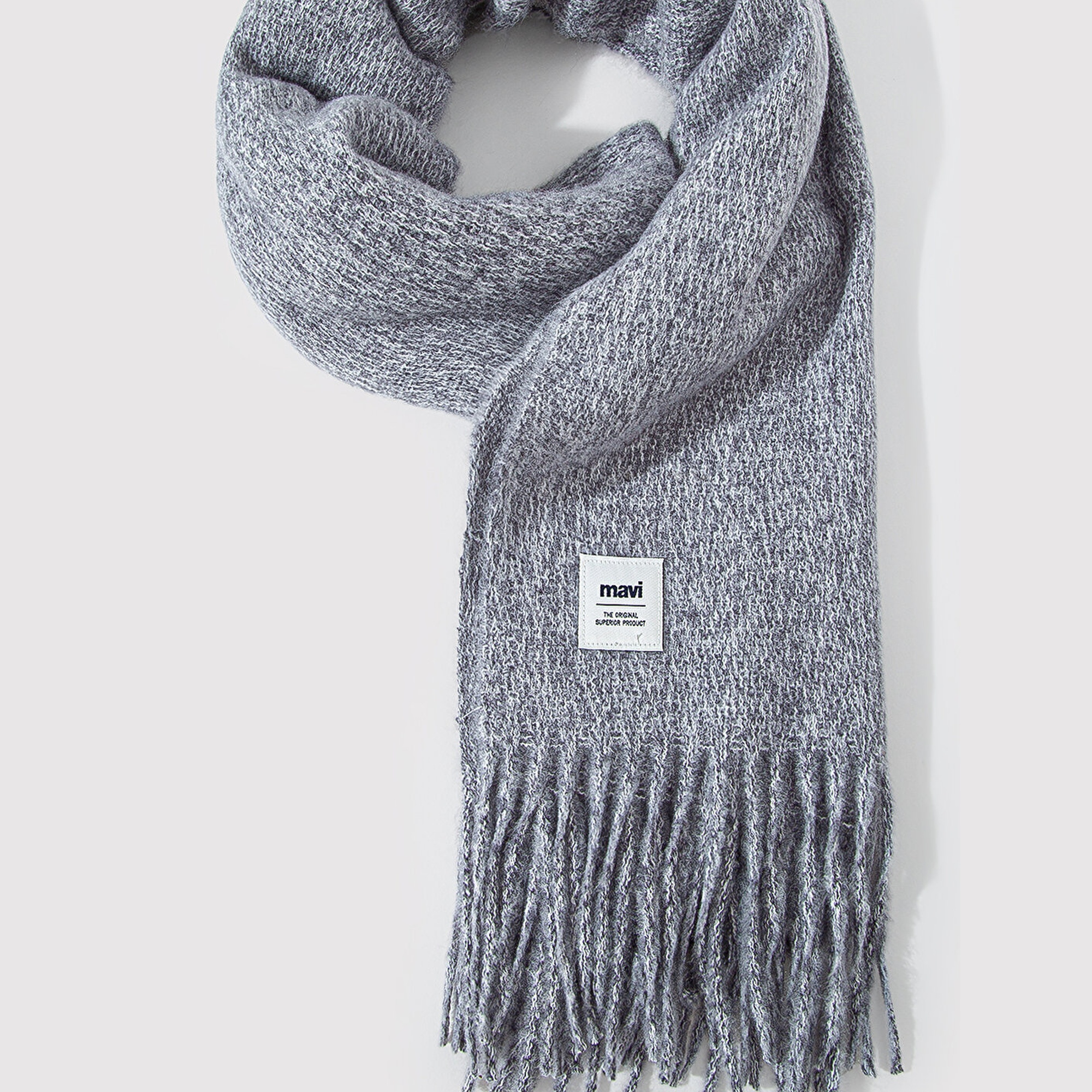 Mavi Püsküllü Gri Atkı 198940-34320