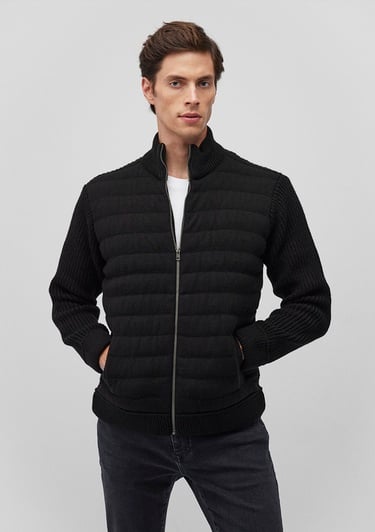  Mavi Fermuarlı Siyah Triko Hırka Slim Fit / Dar Kesim 070697-900