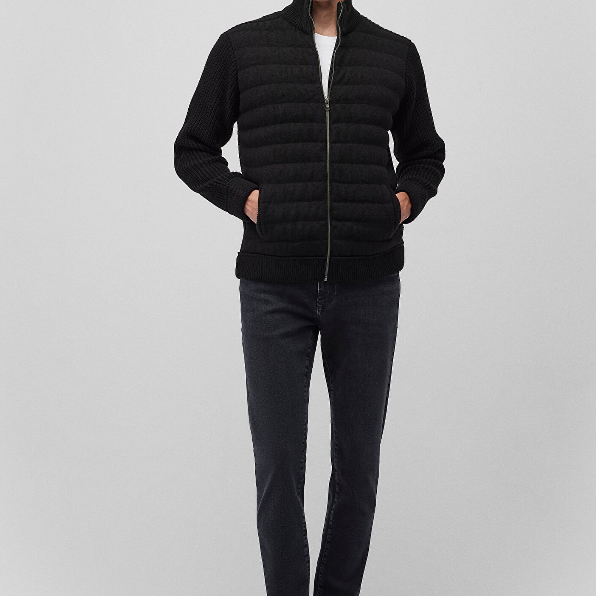 Mavi Fermuarlı Siyah Triko Hırka Slim Fit / Dar Kesim 070697-900