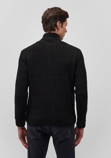  Mavi Fermuarlı Siyah Triko Hırka Slim Fit / Dar Kesim 070697-900