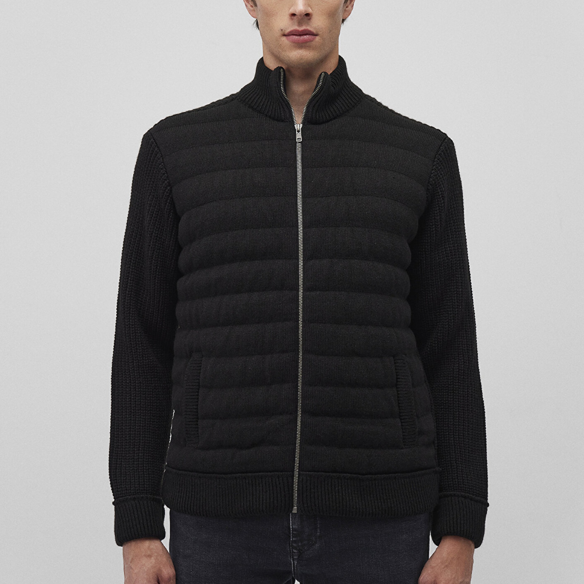 Mavi Fermuarlı Siyah Triko Hırka Slim Fit / Dar Kesim 070697-900