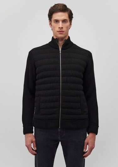  Mavi Fermuarlı Siyah Triko Hırka Slim Fit / Dar Kesim 070697-900