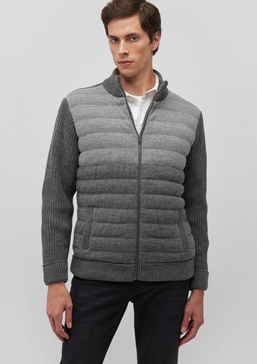  Mavi Fermuarlı Gri Triko Hırka Slim Fit / Dar Kesim 070804-34686