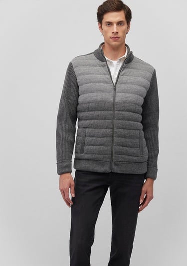  Mavi Fermuarlı Gri Triko Hırka Slim Fit / Dar Kesim 070804-34686