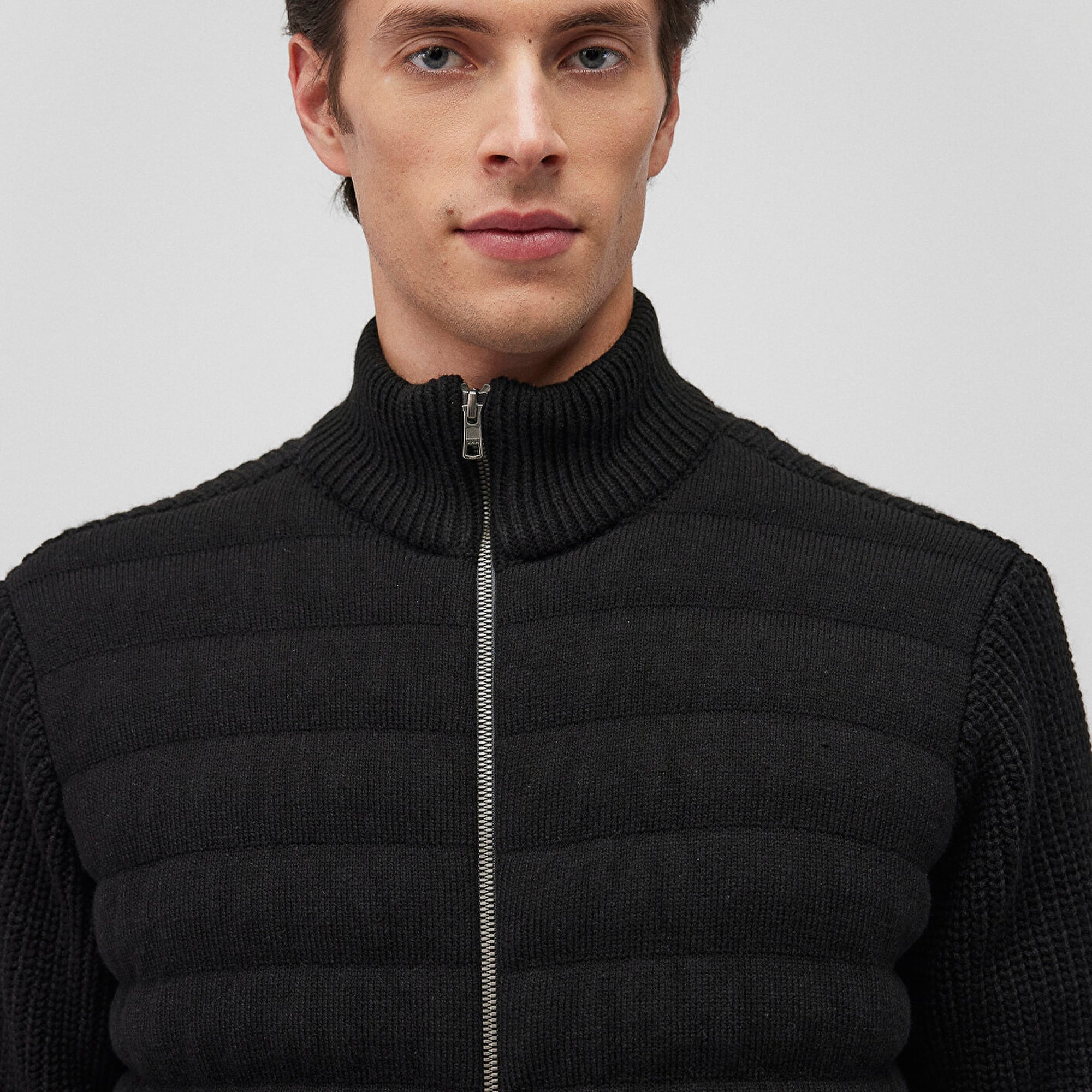 Mavi Fermuarlı Siyah Triko Hırka Slim Fit / Dar Kesim 070697-900