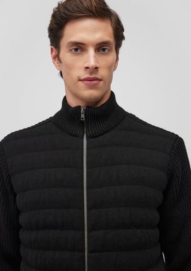  Mavi Fermuarlı Siyah Triko Hırka Slim Fit / Dar Kesim 070697-900