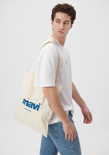  Mavi Mavi Logolu Çevre Dostu Geri Dönüştürülebilir Bez Çanta PO393918