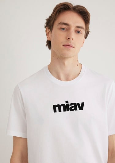  Mavi Siyah Miav Baskılı Beyaz Tişört Regular Fit / Normal Kesim 067153-602