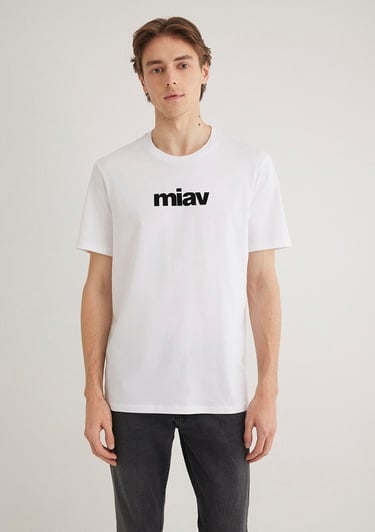  Mavi Siyah Miav Baskılı Beyaz Tişört Regular Fit / Normal Kesim 067153-602