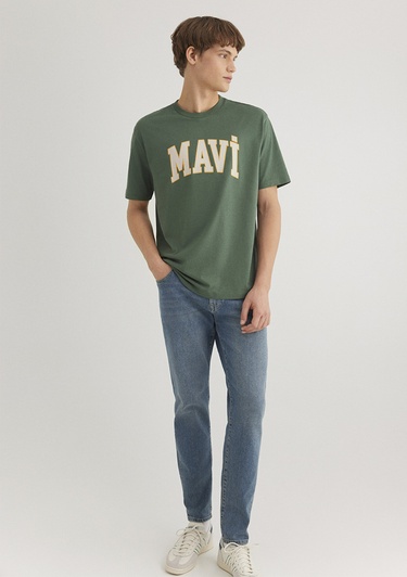  Mavi Mavi Logo Baskılı Yeşil Tişört Loose Fit / Bol Rahat Kesim 0611711-81570