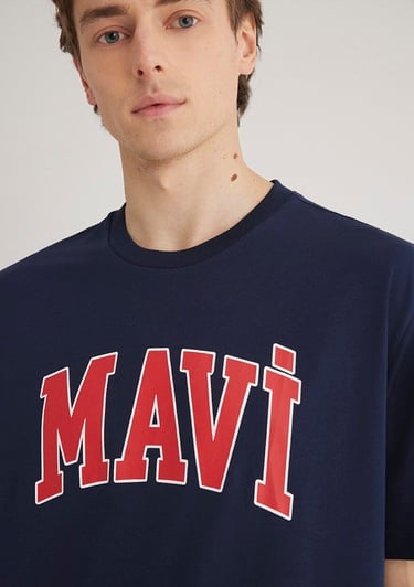  Mavi Mavi Logo Baskılı Lacivert Tişört Loose Fit / Bol Rahat Kesim 0611711-84371
