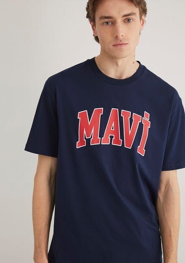  Mavi Mavi Logo Baskılı Lacivert Tişört Loose Fit / Bol Rahat Kesim 0611711-84371
