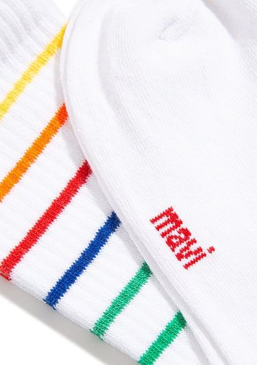  Mavi Çizgi Detaylı Beyaz Soket Çorap 1912408-620