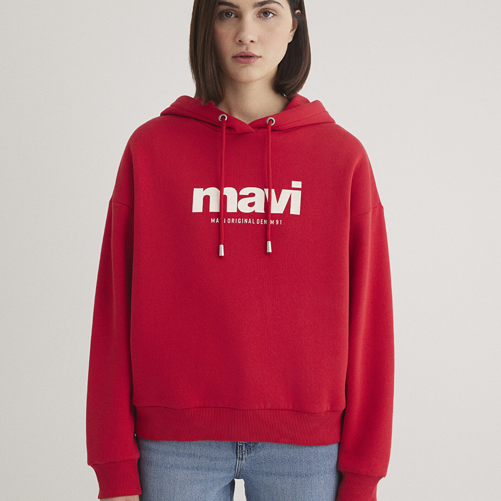 Mavi Mavi Logo Baskılı Kapüşonlu Kırmızı Sweatshirt 168334-35476