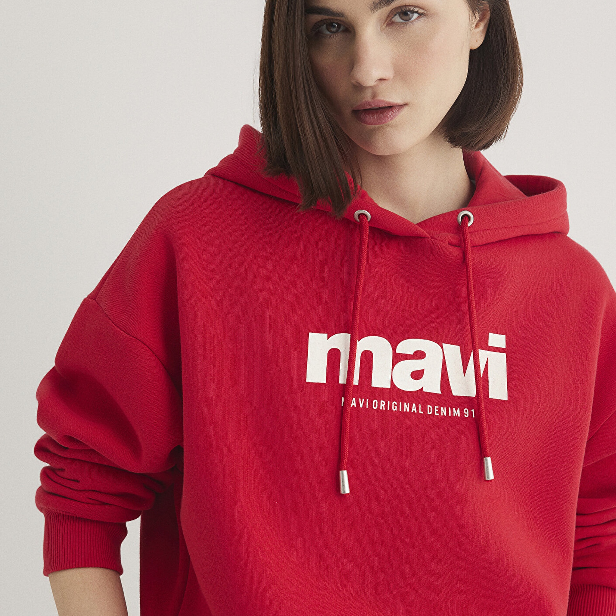 Mavi Mavi Logo Baskılı Kapüşonlu Kırmızı Sweatshirt 168334-35476