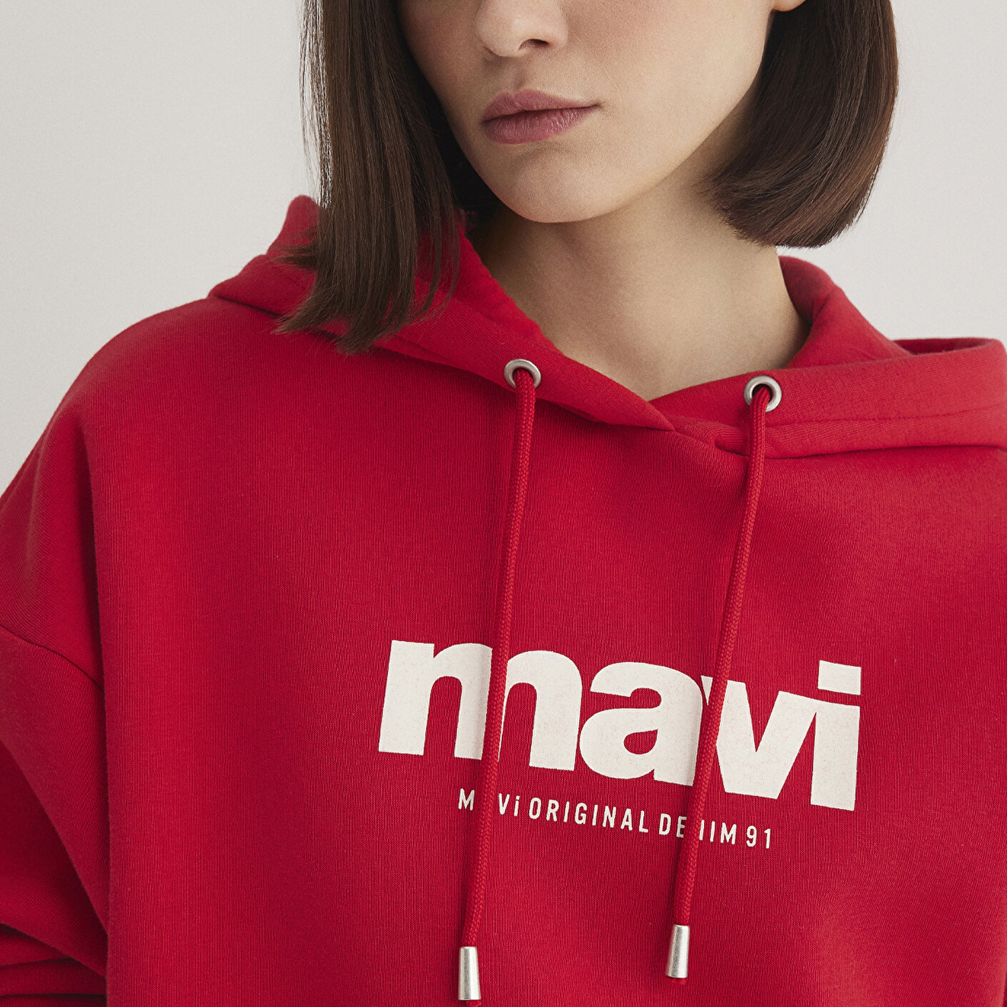 Mavi Mavi Logo Baskılı Kapüşonlu Kırmızı Sweatshirt 168334-35476