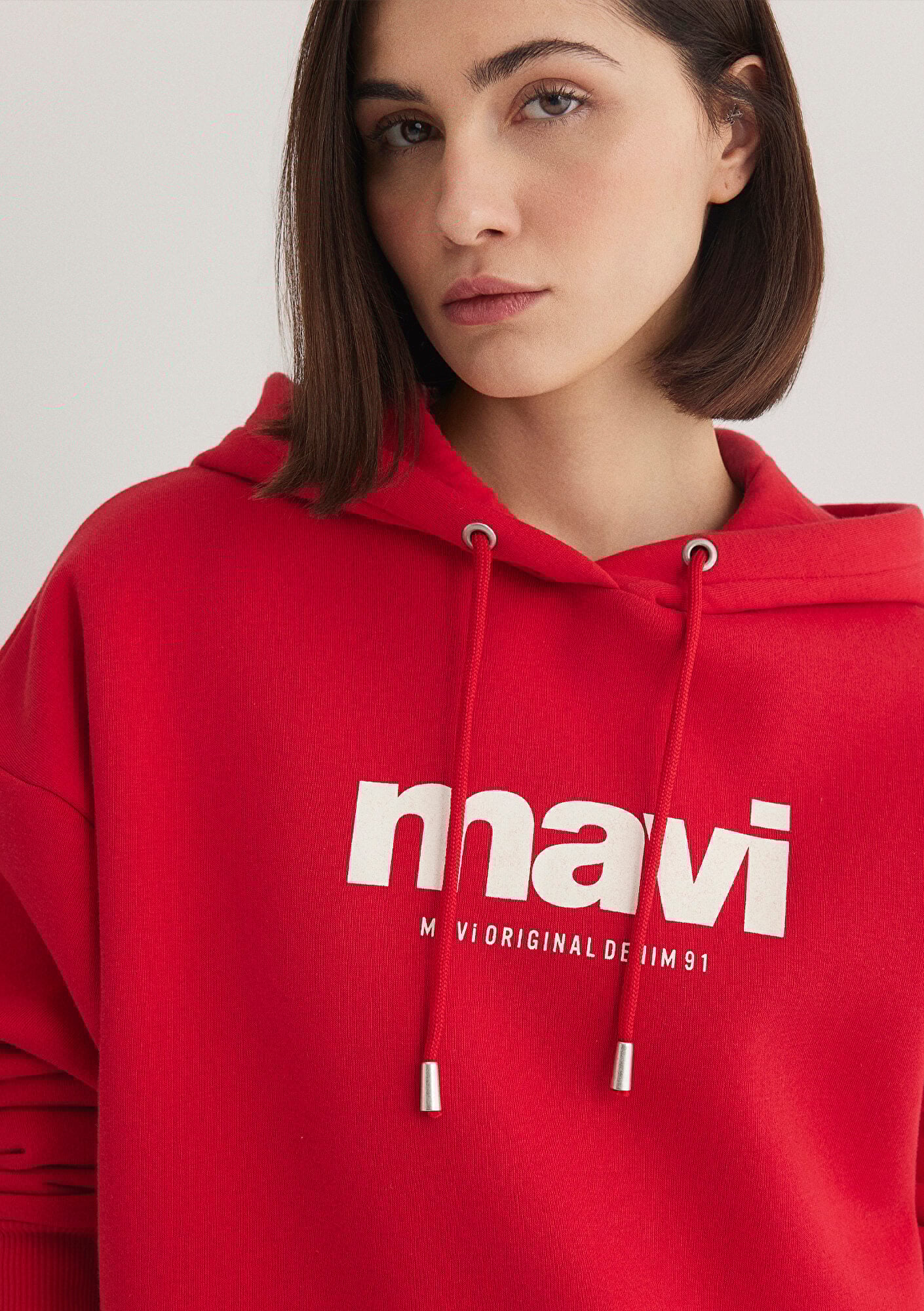  Mavi Mavi Logo Baskılı Kapüşonlu Kırmızı Sweatshirt 168334-35476