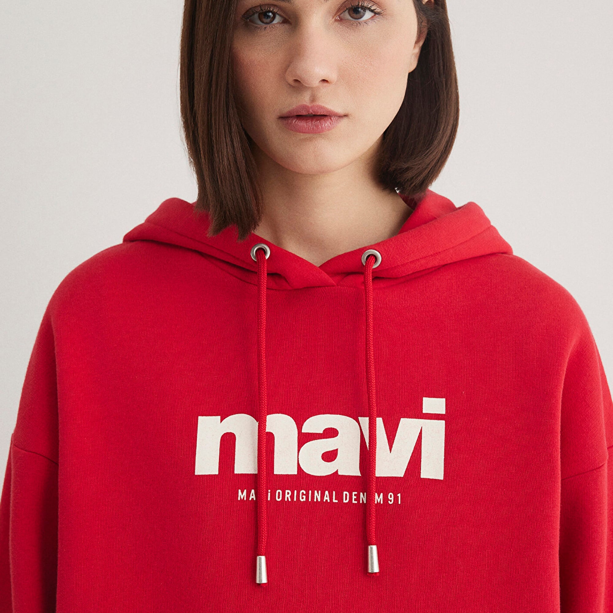 Mavi Mavi Logo Baskılı Kapüşonlu Kırmızı Sweatshirt 168334-35476
