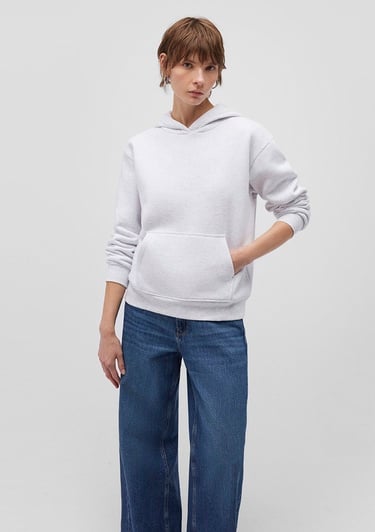  Mavi Kapüşonlu Açık Gri Basic Sweatshirt 167299-85438