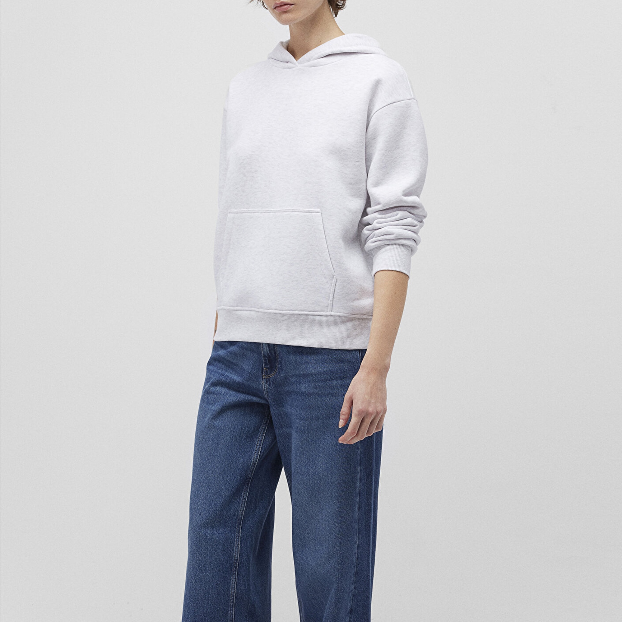 Mavi Kapüşonlu Açık Gri Basic Sweatshirt 167299-85438