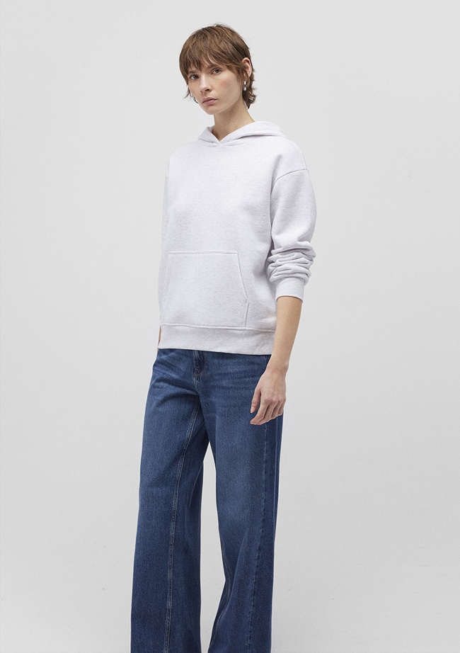  Mavi Kapüşonlu Açık Gri Basic Sweatshirt 167299-85438