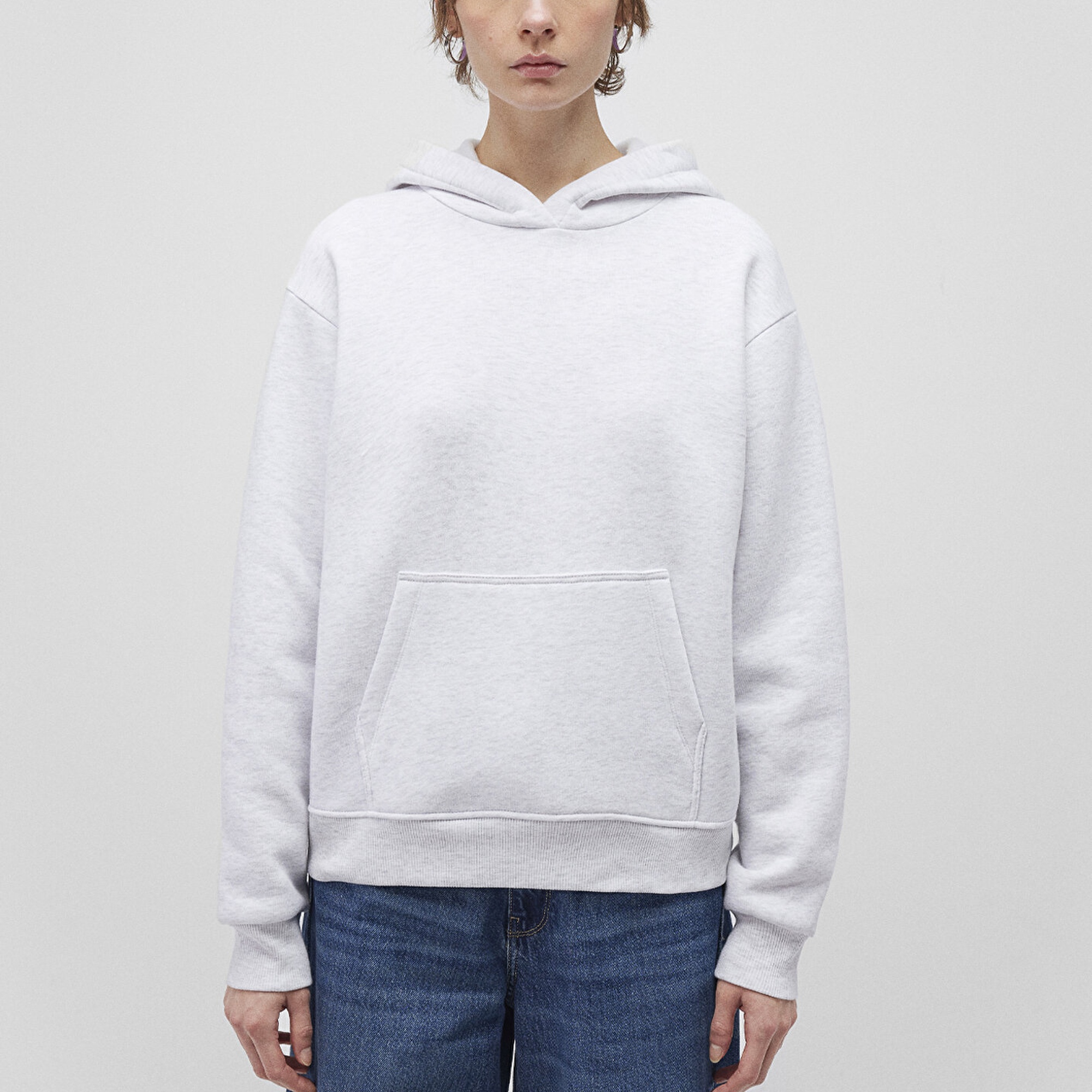 Mavi Kapüşonlu Açık Gri Basic Sweatshirt 167299-85438