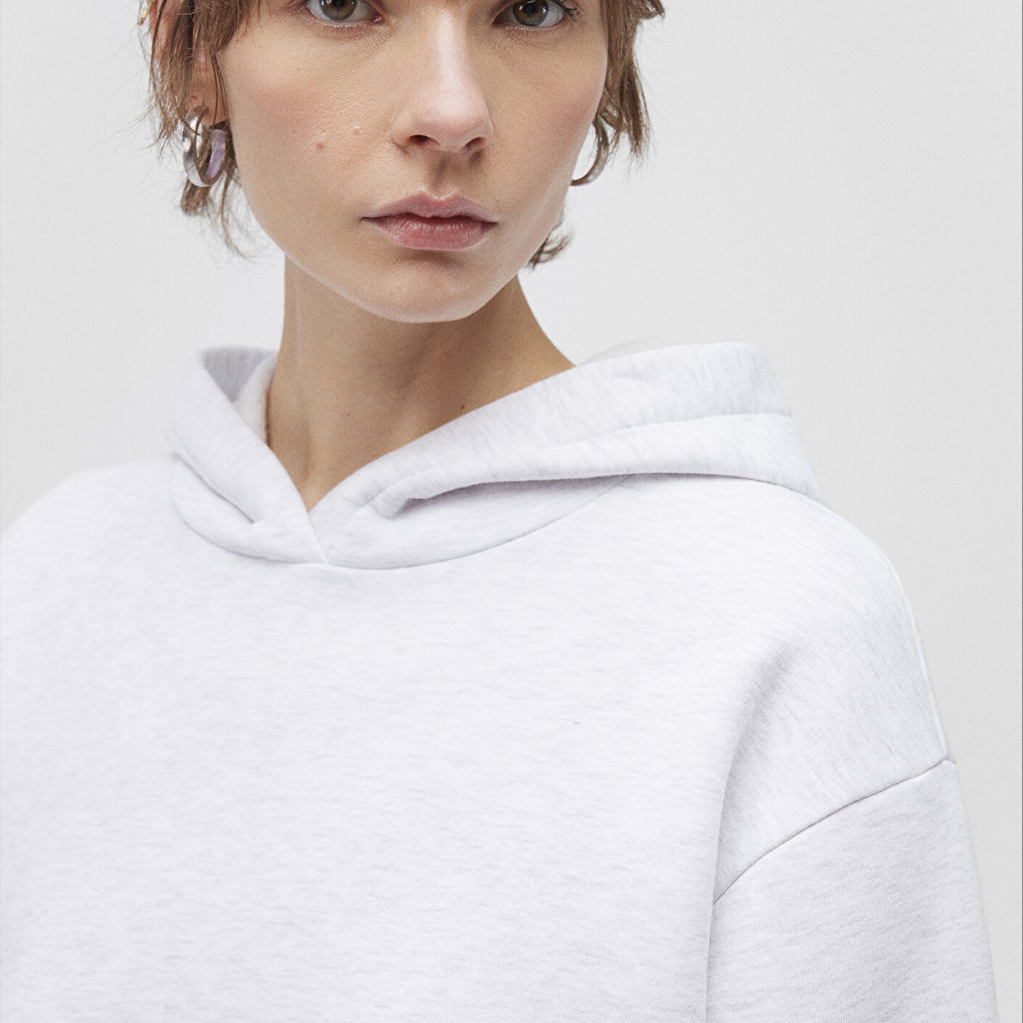 Mavi Kapüşonlu Açık Gri Basic Sweatshirt 167299-85438