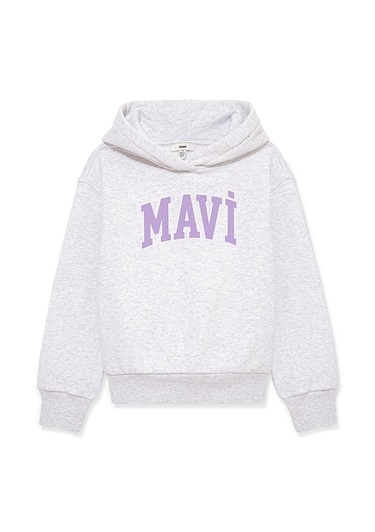  Mavi Mavi Logo Baskılı Kapüşonlu Gri Sweatshirt 7610035-85438