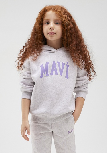  Mavi Mavi Logo Baskılı Kapüşonlu Gri Sweatshirt 7610035-85438