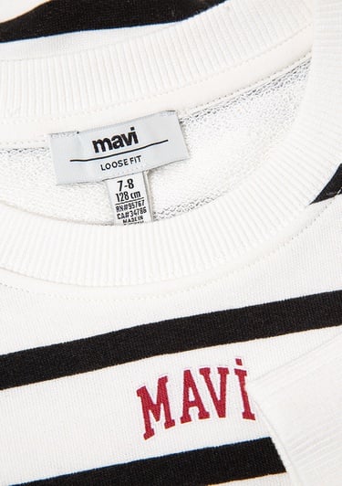  Mavi Mavi Logo Baskılı Siyah Çizgili Sweatshirt 7S10038-900
