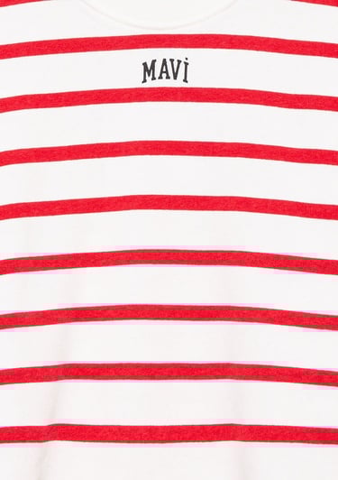  Mavi Mavi Logo Baskılı Kırmızı Çizgili Sweatshirt 7S10038-82054