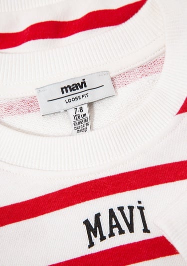  Mavi Mavi Logo Baskılı Kırmızı Çizgili Sweatshirt 7S10038-82054