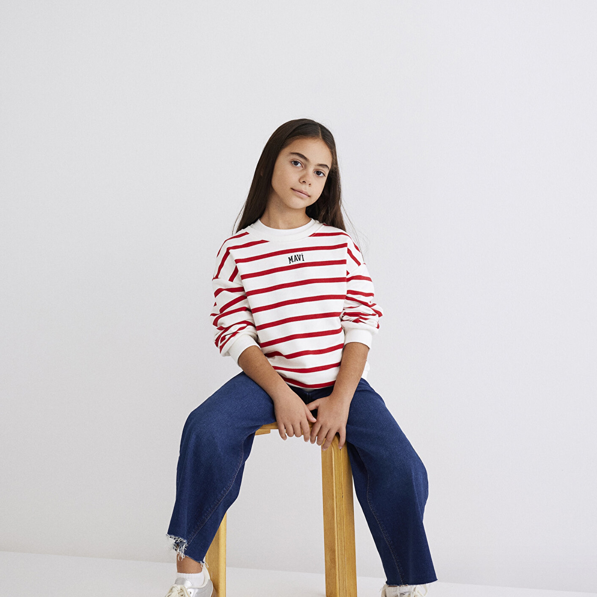 Mavi Mavi Logo Baskılı Kırmızı Çizgili Sweatshirt 7S10038-82054
