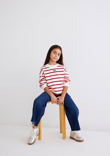  Mavi Mavi Logo Baskılı Kırmızı Çizgili Sweatshirt 7S10038-82054