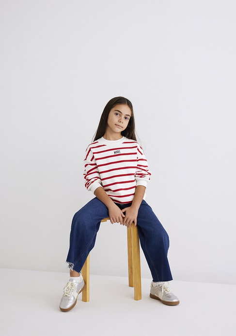  Mavi Mavi Logo Baskılı Kırmızı Çizgili Sweatshirt 7S10038-82054