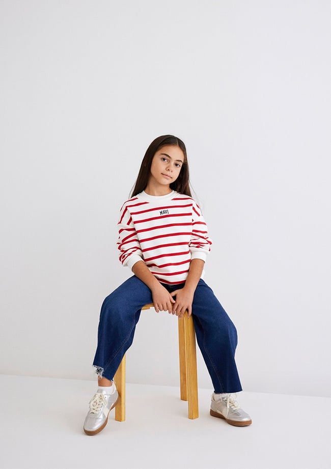  Mavi Mavi Logo Baskılı Kırmızı Çizgili Sweatshirt 7S10038-82054