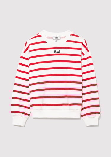  Mavi Mavi Logo Baskılı Kırmızı Çizgili Sweatshirt 7S10038-82054