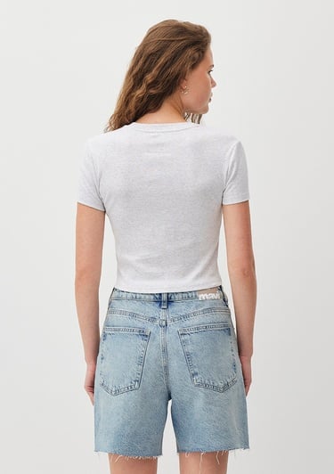  Mavi Gri Basic Tişört Crop / Kısa Kesim 1600814-85438