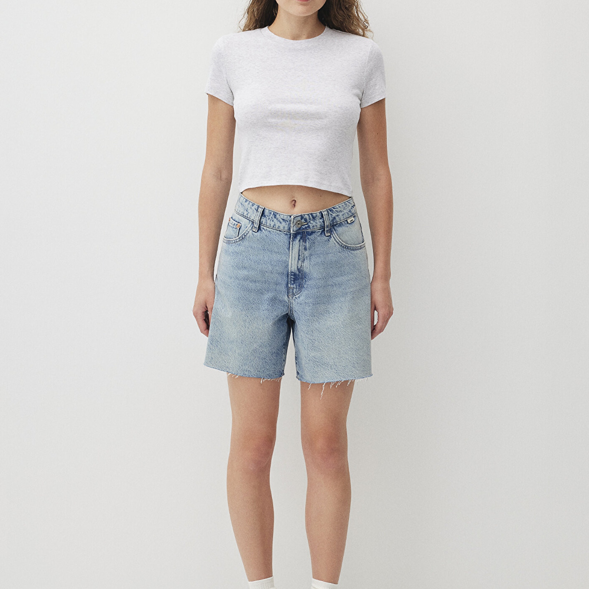 Mavi Gri Basic Tişört Crop / Kısa Kesim 1600814-85438