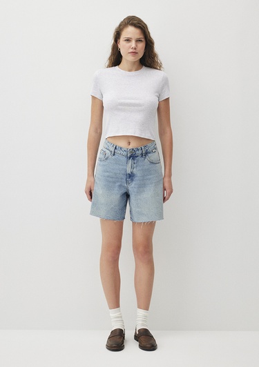  Mavi Gri Basic Tişört Crop / Kısa Kesim 1600814-85438