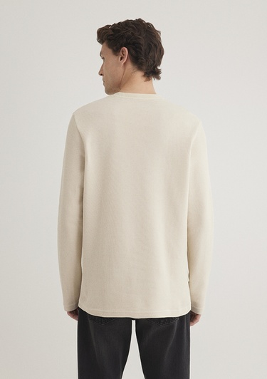  Mavi Uzun Kollu Bej Basic Tişört Regular Fit / Normal Kesim 0611925-70072