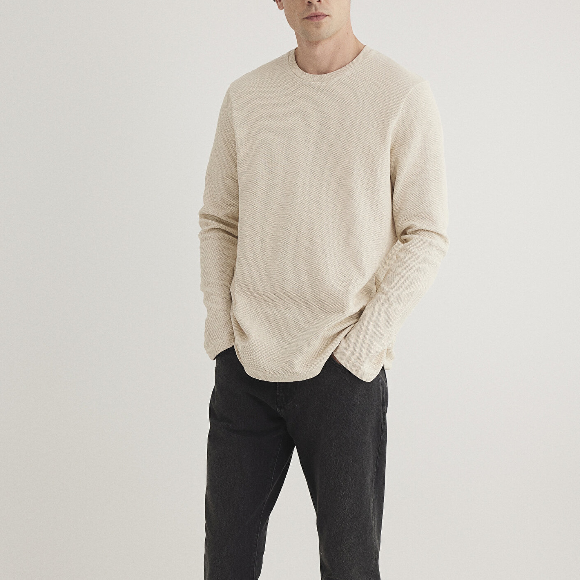 Mavi Uzun Kollu Bej Basic Tişört Regular Fit / Normal Kesim 0611925-70072