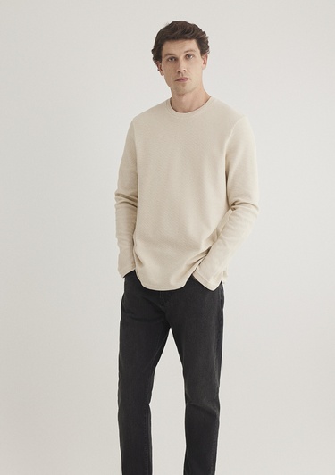  Mavi Uzun Kollu Bej Basic Tişört Regular Fit / Normal Kesim 0611925-70072