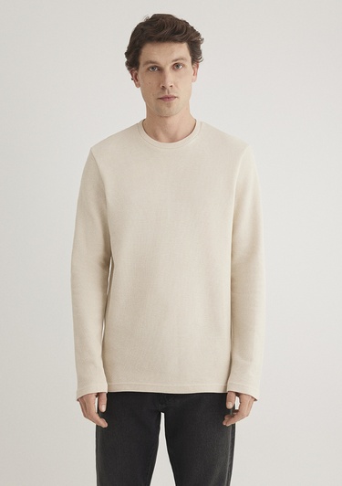  Mavi Uzun Kollu Bej Basic Tişört Regular Fit / Normal Kesim 0611925-70072