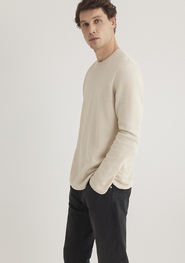  Mavi Uzun Kollu Bej Basic Tişört Regular Fit / Normal Kesim 0611925-70072